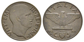 Regno d'Italia - Vittorio Emanuele III (1900-1943) - 5 centesimi 1941 XIX - P.923 - Cu