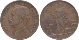 Regno d'Italia - 2 centesimi 1910 - Vittorio Emanuele III (1900-1943) - Italia su prora - senza lettere PCM e LGI - Cu - RARA - Gig. 300