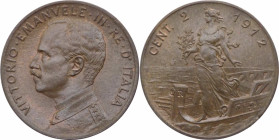 Vittorio Emanuele III (1900-1943) - 2 Centesimi 1912 "Italia su Prora" - Mont. 408 - Rara - Cu - Tracce rosse