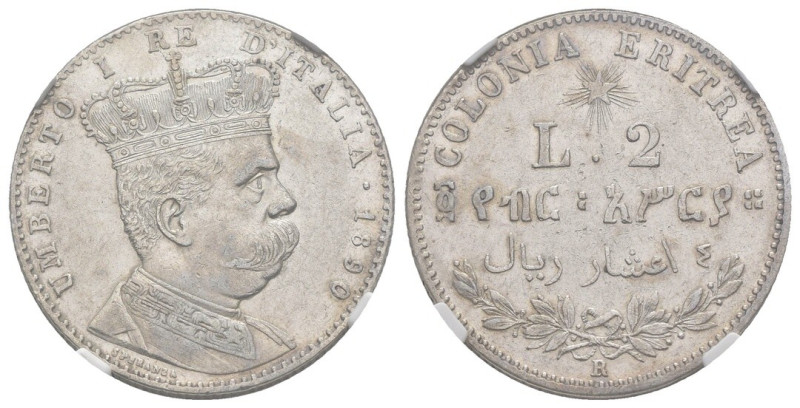 Eritrea Italiana - Umberto I (1890-1896) - 2 Lire 1890 - Ag - Gig. 3 - Slab NGC...