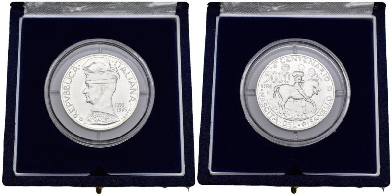 5000 lire 1995 "6° centenario della nascita del Pisanello" - Ag - in cofanetto o...