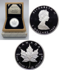 Canada - Elisabetta II (dal 1952) - 5 Dollari (1 Oncia) 1989 "Foglia d'Acero" - KM#164 - Ag - In elegante cofanetto in legno e velluto, scatola di car...