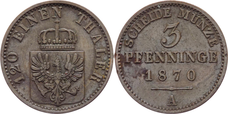 Germania - Regno di Prussia - Guglielmo I (1861-1888) - 3 pfenninge 1870 A - KM#...