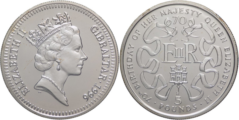 Gibilterra - Elisabetta II (1952-2022) - Five Pounds 1996 - 70° Birthday of Quee...