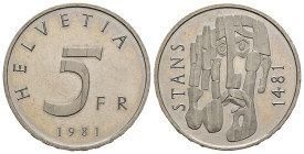 Svizzera - 5 Franchi 1981 - 500° Anniversario del Trattato di Stans - Cu/Ni - KM# 60