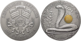 Togo - 1500 Francs CFA  2013 - Anne' du Serpent - Incastonata una pietra d'Ambra - 2 Oz. Ag .999