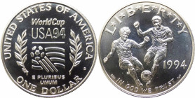 Stati Uniti d'America (dal 1776) - 1 Dollaro 1994 commemorativo del campionato mondiale di calcio svolto tra giugno e luglio 1994 - KM 247 - Ag - Proo...