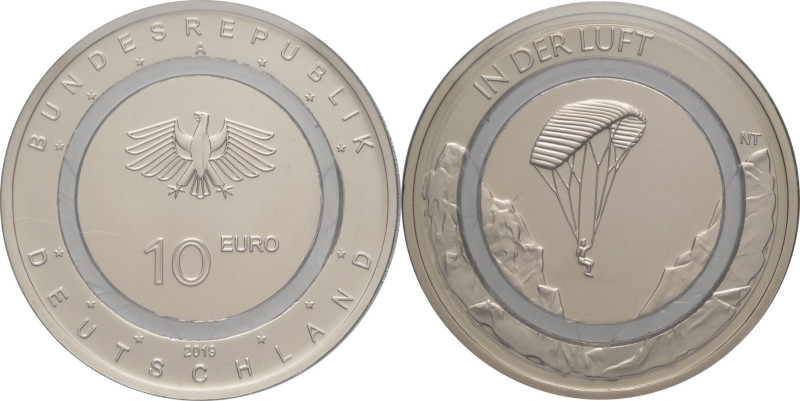 Germania - 10 euro 2019 "In der luft" - Trimetallica: al centro Rame-Nichel; ane...