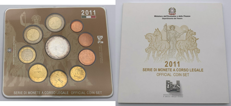 Italia - Divisionale Euro - Serie speciale 2011 - 10 valori in confezione di zec...