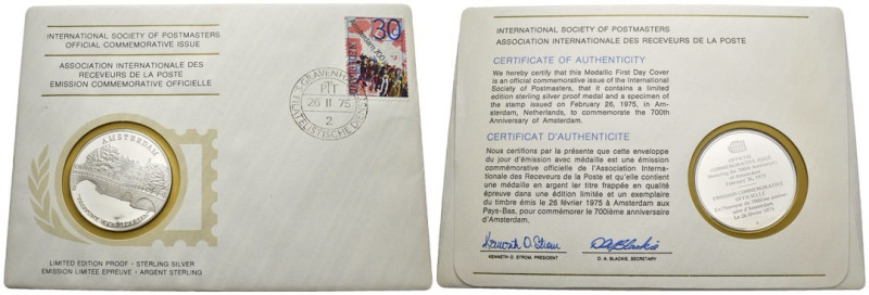 Busta filatelica con medaglia commemorativa in argento - 700° anniversario Amste...