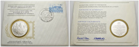 Busta filatelica con medaglia commemorativa in argento - Anno del Patrimonio Archietttonico Europeo - Bruxelles, Belgio - 10 Maggio 1975