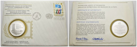 Busta filatelica con medaglia commemorativa in argento - 30° anniversario nazioni unite - 26 giugno 1975