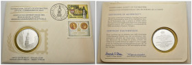 busta filatelica con medaglia Proof commemorativa in argento - 700° anniversario di sopron Ungheria - 25 giugno 1977