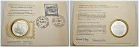 busta filatelica con medaglia Proof commemorativa in argento - centenario della ferrovia Sao Paulo/ Rio de Janeiro - 8 luglio 1977