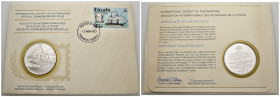 busta filatelica con medaglia Proof commemorativa in argento - spedizione per Tuvalu della reale società di Londra - 2 novembre 1977