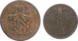 Stato Pontificio - Pio IX (1846 - 1870) - lotto di 2 monete da 1 e 2 Baiocchi 1850 - zecca di Roma - Cu.