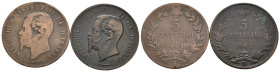 Regno d'Italia - lotto di 2 monete da 5 Centesimi 1861-1862 - Vittorio Emanuele II (1861-1878)