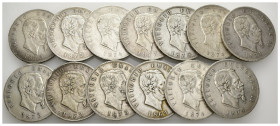 Regno d'Italia - lotto di 13 monete da 5 Lire Vittorio Emanuele II (1861-1878) - anni vari