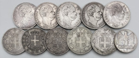 Umberto I - Lotto di 10 monete da 2 lire e 5 lire aquilotto 1929 - Ag.