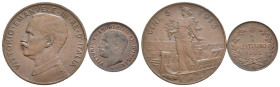 Regno d'Italia - Lotto di 2 monete da 5 e 1 Centesimo - Vittorio Emanuele III (1900-1943) - Cu.