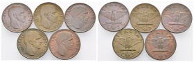 Regno d'Italia - lotto da 5 monete da 5 Centesimi Impero - Vittorio Emanuele III (1900-1943) - Cu. - anni vari