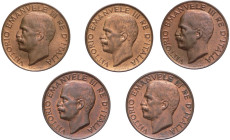 Regno d'Italia - Vittorio Emanuele III (1900-1943) - lotto di 5 monete da 5 centesimi  (1920,1921, 1928, 1930, 1934) - Cu