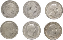 Regno d'Italia - Lotto di 6 monete - Vittorio Emanuele II (1861-1878) - 2 Lire 1863 zecca di Napoli -  Umberto I (1878-1900) - 2 Lire 1881 - Vittorio ...