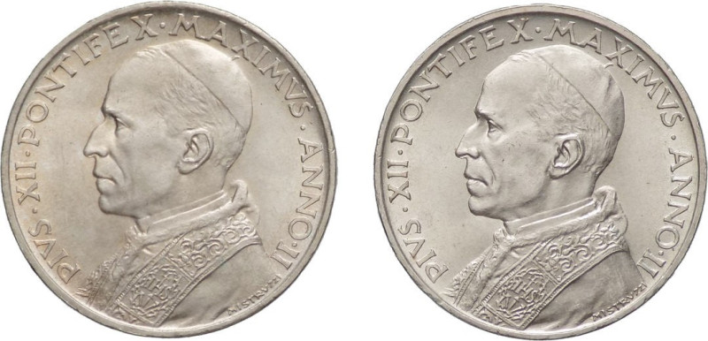 Città del Vaticano - Pio XII, Pacelli (1939-1958) - lotto di 2 pezzi da 5 lire 1...