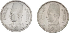 Egitto - Farouk I (1936-1952) -  lotto di 2 monete da 5 qirsh 1937-1939 - Ag