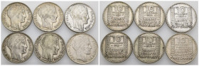 Francia - lotto di 6 monete da 10 Franchi dal 1929 al 1934 - Ag. 680 - KM# 878
