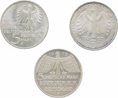 Germania - Repubblica Federale (dal 1948) - Lotto di 3 monete da 5 marchi commemorative 1974 e 1975 - Ag