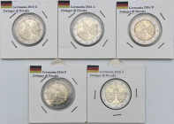 Lotto - Germania - Lotto di 5 Monete da 2 euro 2016, Zecche diverse (G,A,D,F,J)