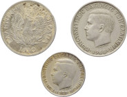 Grecia - lotto di 3 monete: 5 dracme 1930; 10 dracme 1968; 5 dracme 1970 - metalli vari - ossidazioni e corrosione sul 5 dracme 1930