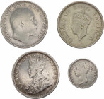 India Britannica - lotto di 4 monete di taglio e anni vari - Ag