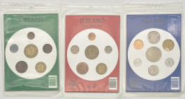 Islanda - lotto di 3 divisionali da 6 valori anni 1922-1946, 1946-1967, 1967-1980 nominali e metalli vari