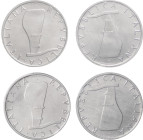 Repubblica Italiana (dal 1946) - Monetazione in lire (1946-2001) - lotto di 4 pezzi da 5 lire 1989 timone rovesciato - It