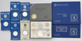 Lotto - Repubblica Italiana (1946-2001) Lotto n.5 Monete da 500 Lire in Ag in confezione di Zecca e n.2 Divisionali 1980-1981 - Francia, Serie divisio...
