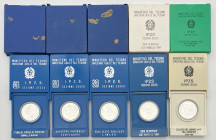 Lotto di 5 monete commemorative in argento da 500 lire - anni vari - in confezione originale