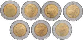 Repubblica Italiana (dal 1946) - Monetazione in lire (1946-2001) - lotto di 7 monete da 500 lire 1985-1991 - metalli vari