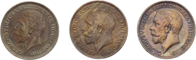 Regno Unito - Giorgio V (1910-1936) - lotto di 3 monete da 1 farthing 1910,1920,...