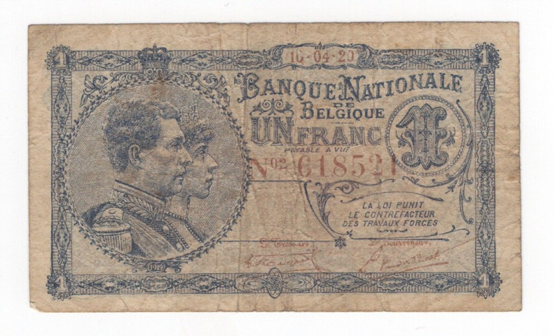 Belgio - Banca Nazionale del Belgio - Regno 1920-1944 - 1 Franc 1920 "King Alber...