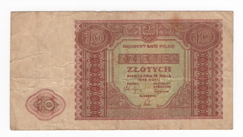 Polonia - Banca Nazionale Polacca - 10 Zlotych 1946 - P126 - Pieghe / Macchie
...