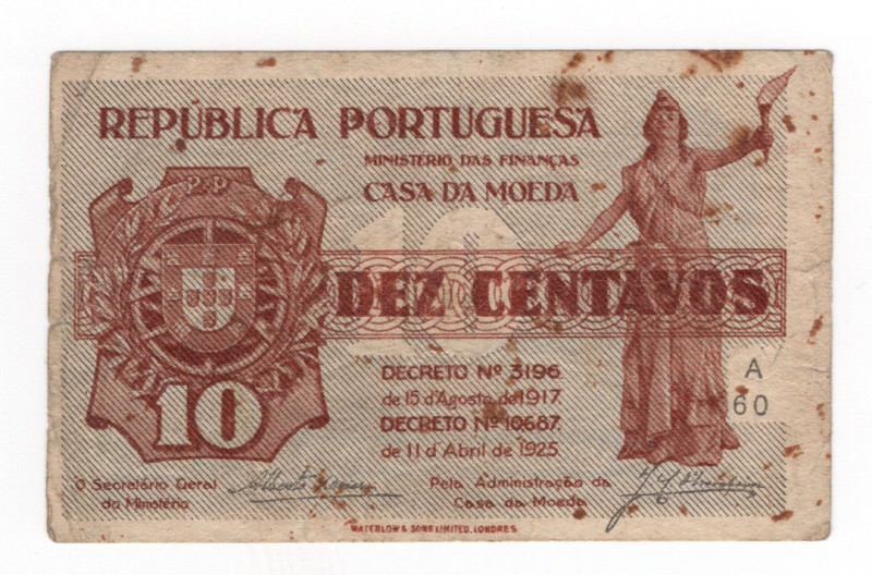 Portogallo - Repubblica - 10 Centavos 1917 - P101 - Pieghe / Macchie 

qMB

...