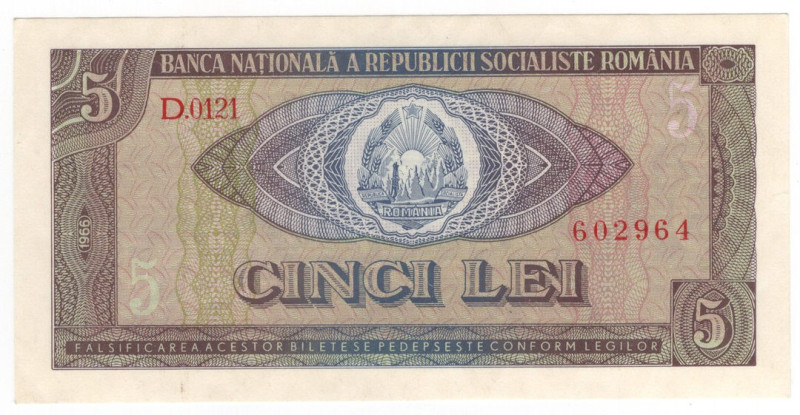 Romania - Repubblica Socialista (1965-1989) - 5 lei 1966 - N° serie: D0124602964...