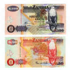 Zambia - lotto di 2 banconote da 100 e 50 Kwacha (2006 - 2007)