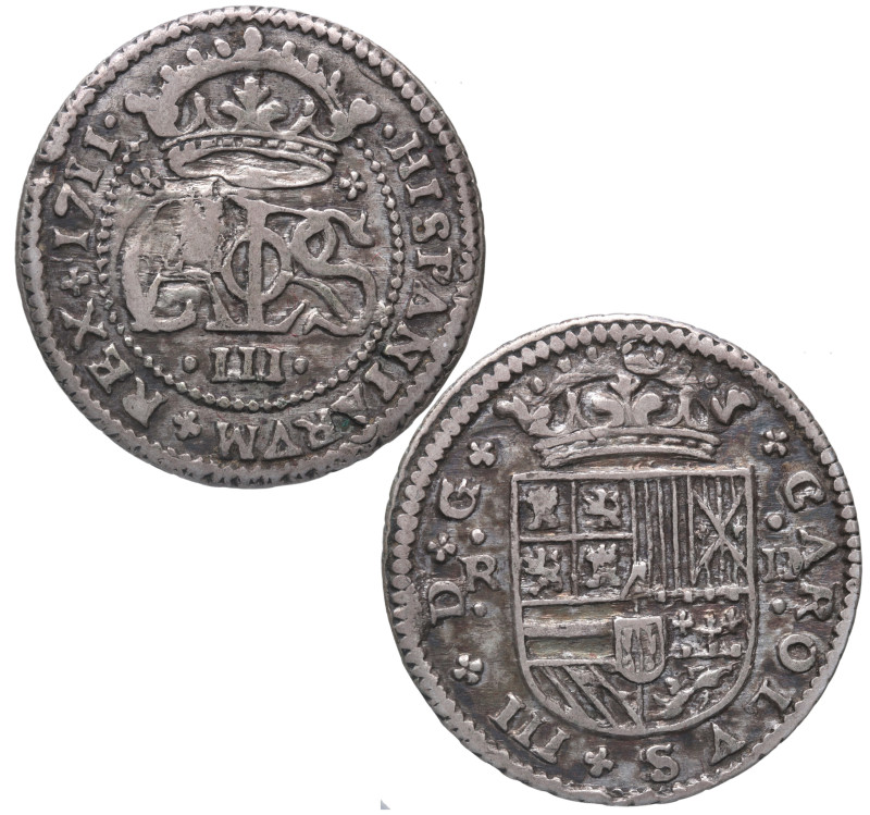 1711. Carlos III, Pretendiente. Barcelona. 2 reales. A&C 32. Ag. 5,08 g. EBC-. E...