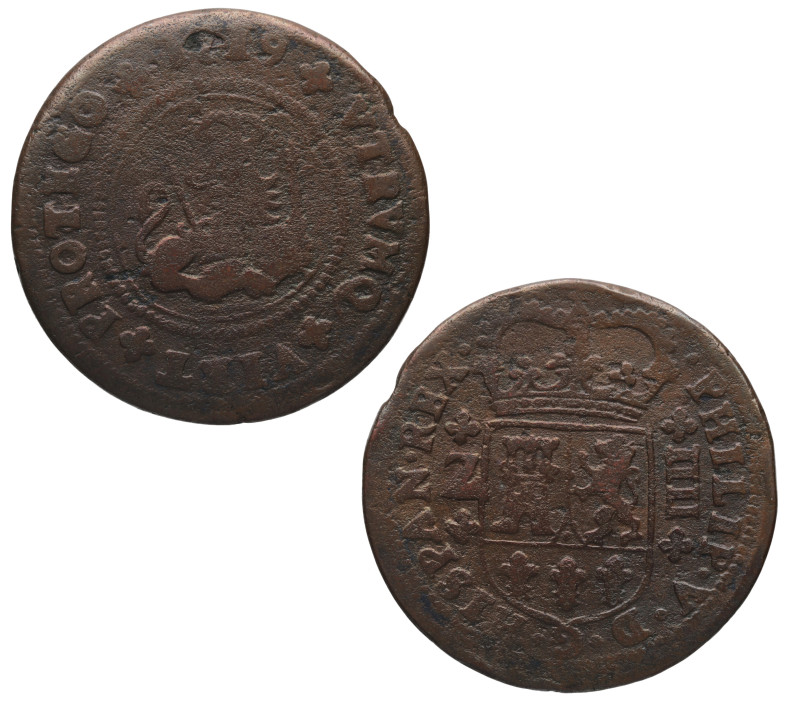 1719. Felipe V (1700-1746). Zaragoza. 4 maravedís. A&C 101. Cu. 8,51 g. MBC-. Es...