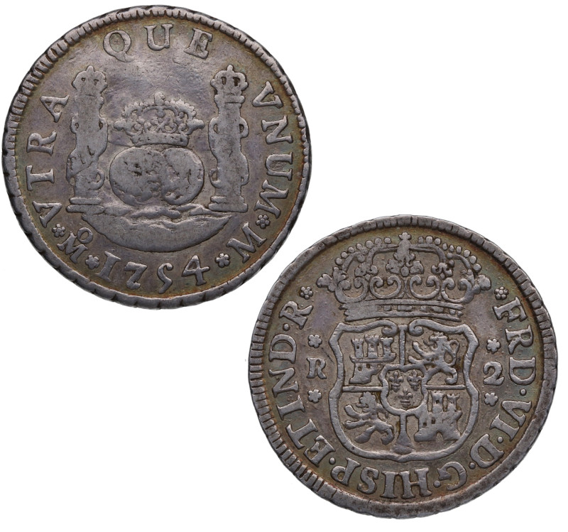 1754. Fernando VI (1746-1759). México. 2 Reales. M. A&C 295. Ag. 6,68 g. Atracti...