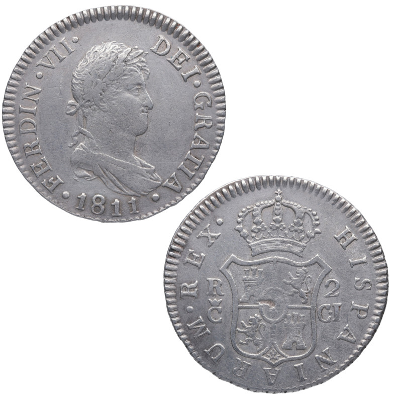 1811. Fernando VII (1808-1833). Cádiz. 2 reales. CI. A&C 724. Ag. 5,80 g. MBC. E...