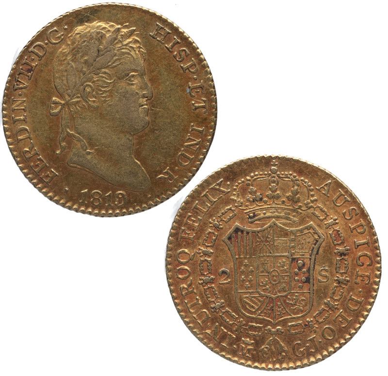 1819. Fernando VII (1808-1833). Madrid. 2 escudos . GJ. A&C 1627. Ag. 6,75 g. EB...